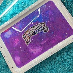 Custom made purple backwoods rolling tray with glitter. Metal tray.